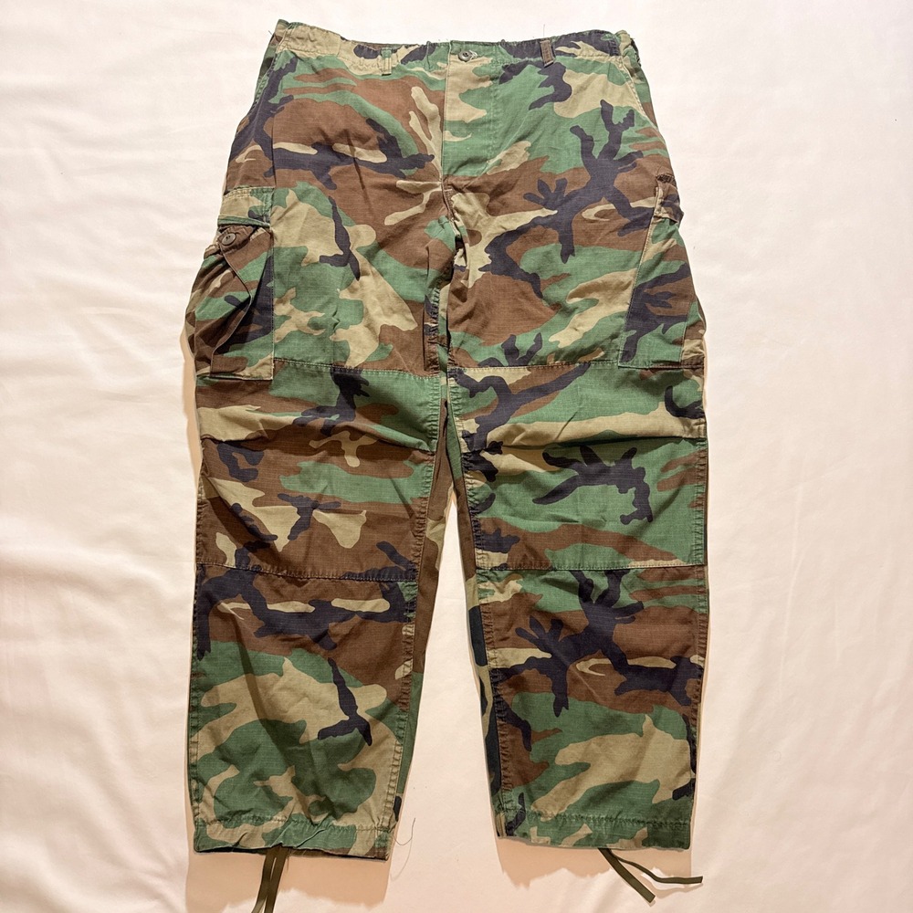 Military Surplus Cargo Pants Mens XL Regular Green Woodland Camo 90s Vintage BDU